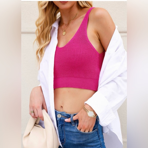 Pink Knit Cropped Tank - Picture 2 of 3